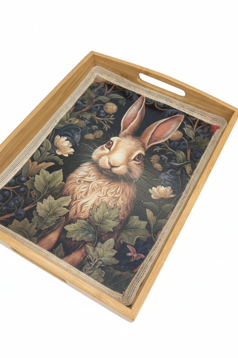 Plateau en Bois Upcyclé – Décor Lapin