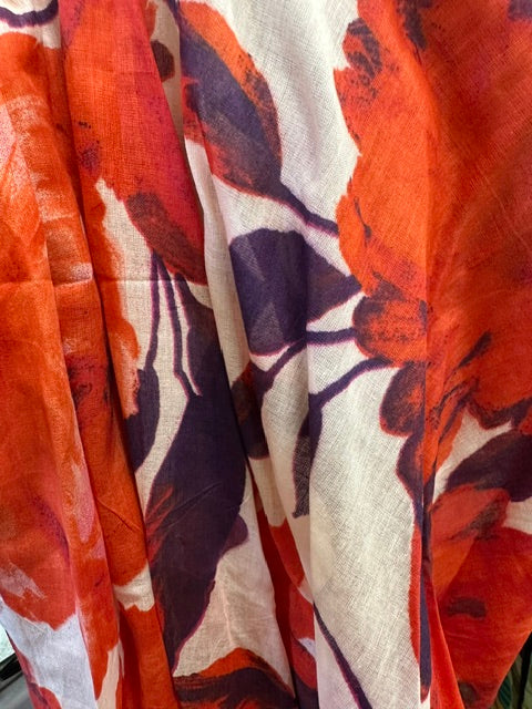 Étole coton coquelicots — rouge, blanc et violet