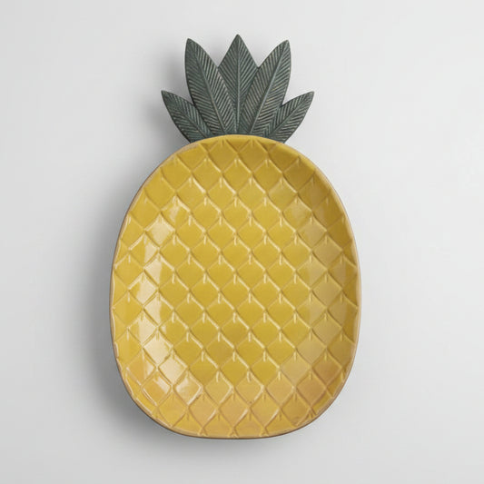 Plateau Décoratif Ananas Upcyclé – Curry, Vert & Reflets Bronze