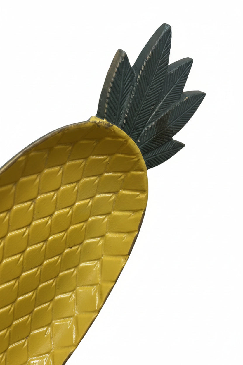 Plateau Décoratif Ananas Upcyclé – Curry, Vert & Reflets Bronze