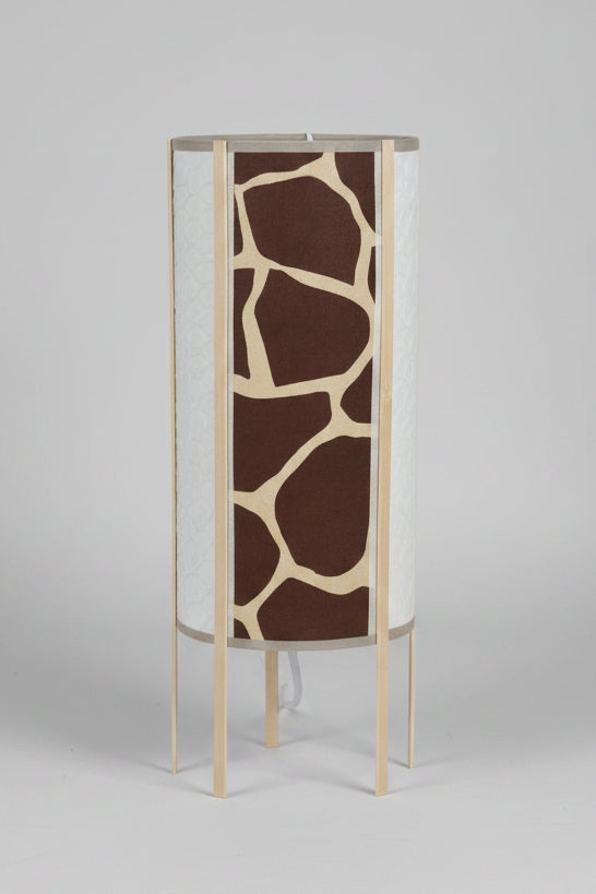 Lampe Colonne Papier Népalais — Motif Girafe & Blanc Gaudré