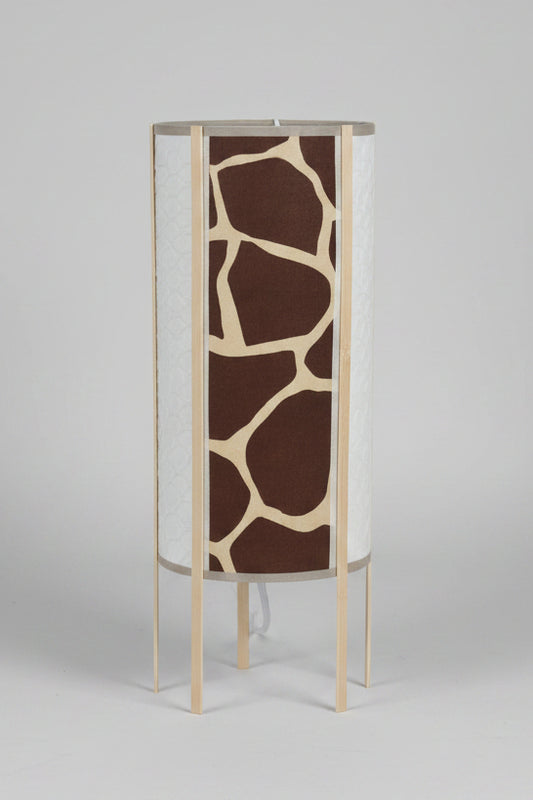 Lampe Colonne Papier Népalais — Motif Girafe & Blanc Gaudré