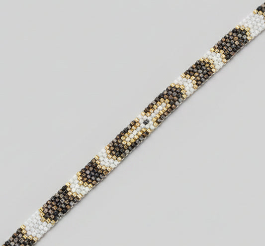 Bracelet Tissé Motif Chevron – Perles Miyuki Doré, Écru & Marron