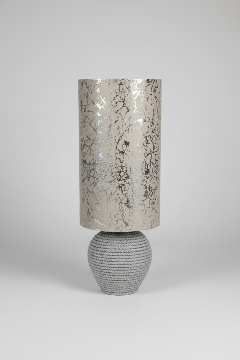 Lampe Upcyclée Abat-Jour Beige & Argenté — Pièce Unique