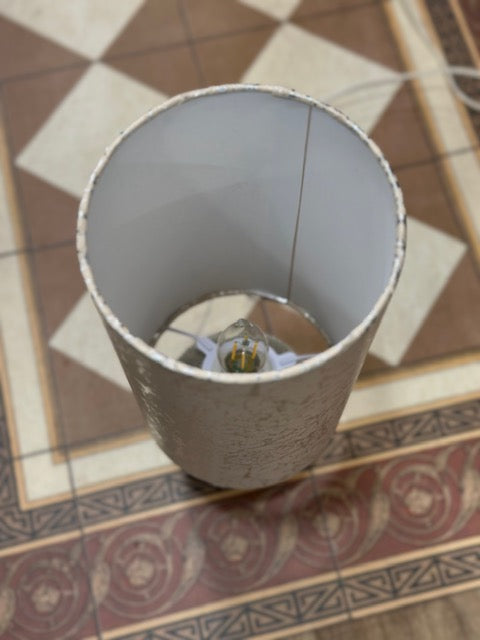 Lampe Upcyclée Abat-Jour Beige & Argenté — Pièce Unique