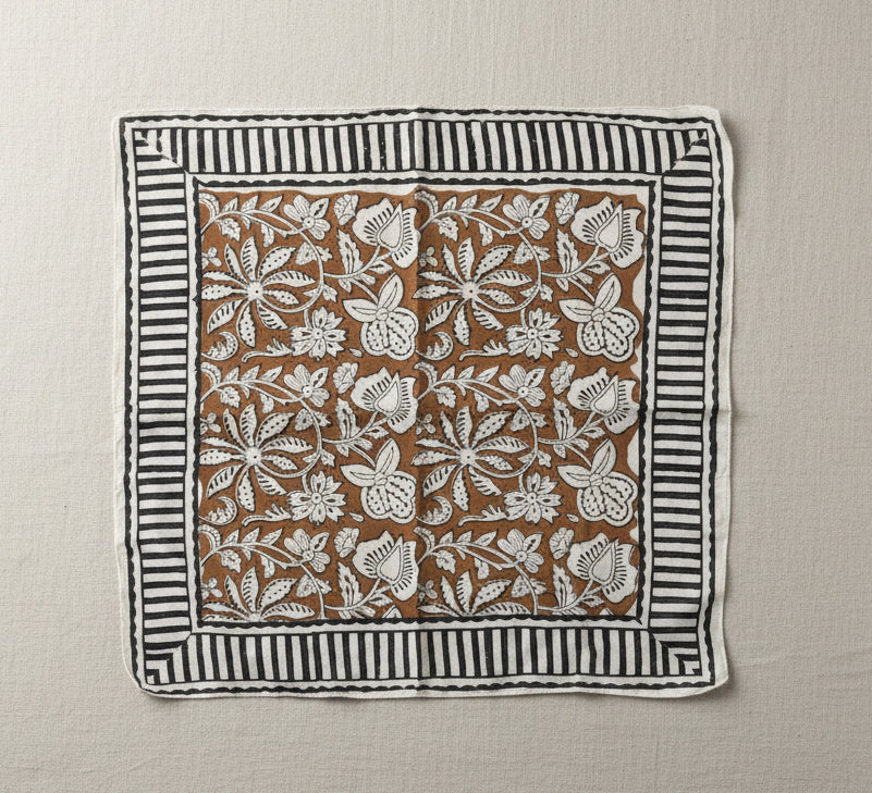 Bandana 100% coton fait en Inde – Motifs ethniques noir, brun & beige