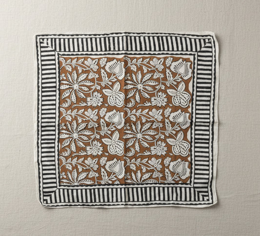 Bandana 100% coton fait en Inde – Motifs ethniques noir, brun & beige