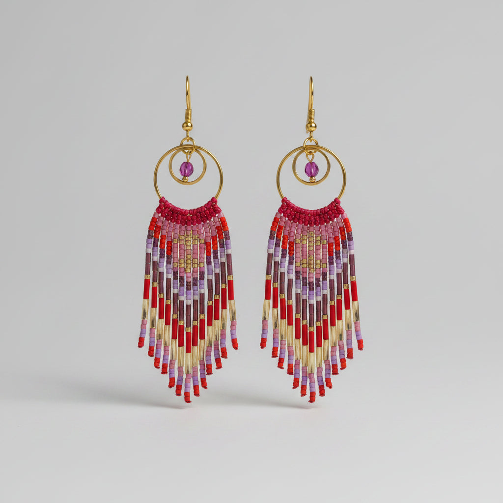 Grandes Boucles d'Oreilles Cheyenne à Franges — Micro-Macramé & Perles Miyuki