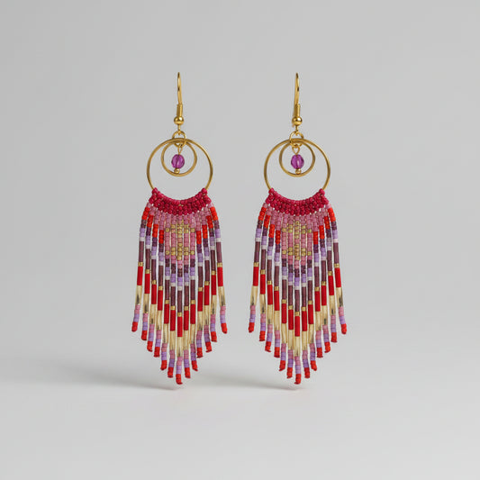 Grandes Boucles d'Oreilles Cheyenne à Franges — Micro-Macramé & Perles Miyuki