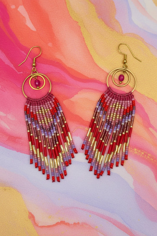 Grandes Boucles d'Oreilles Cheyenne à Franges — Micro-Macramé & Perles Miyuki