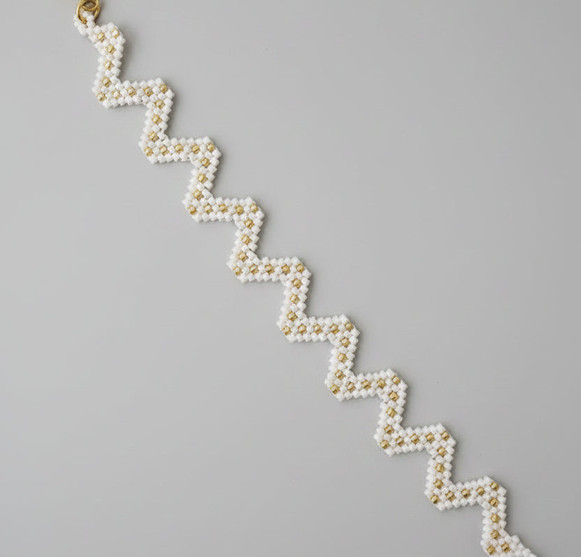 Bracelet Tissé Zig Zag Écru & Doré