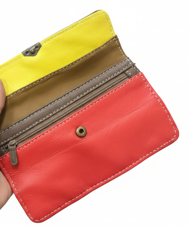 Porte-Monnaie Multi-Poches en Cuir – Rouge, Camel & Jaune – Eco-Friendly Italie