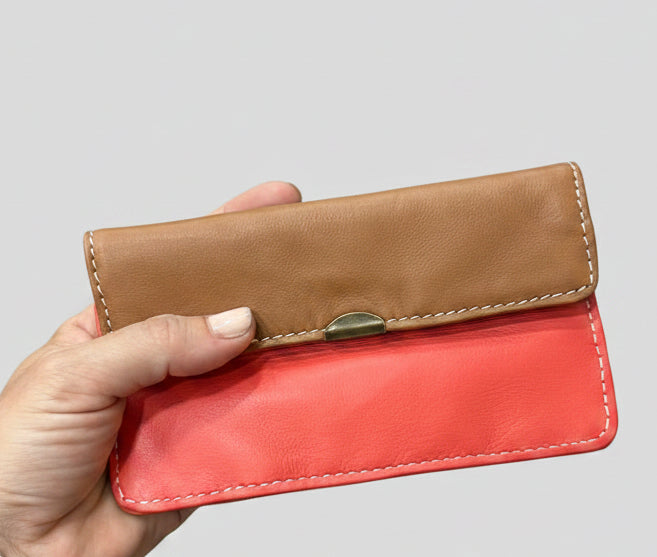 Porte-Monnaie Multi-Poches en Cuir – Rouge, Camel & Jaune – Eco-Friendly Italie