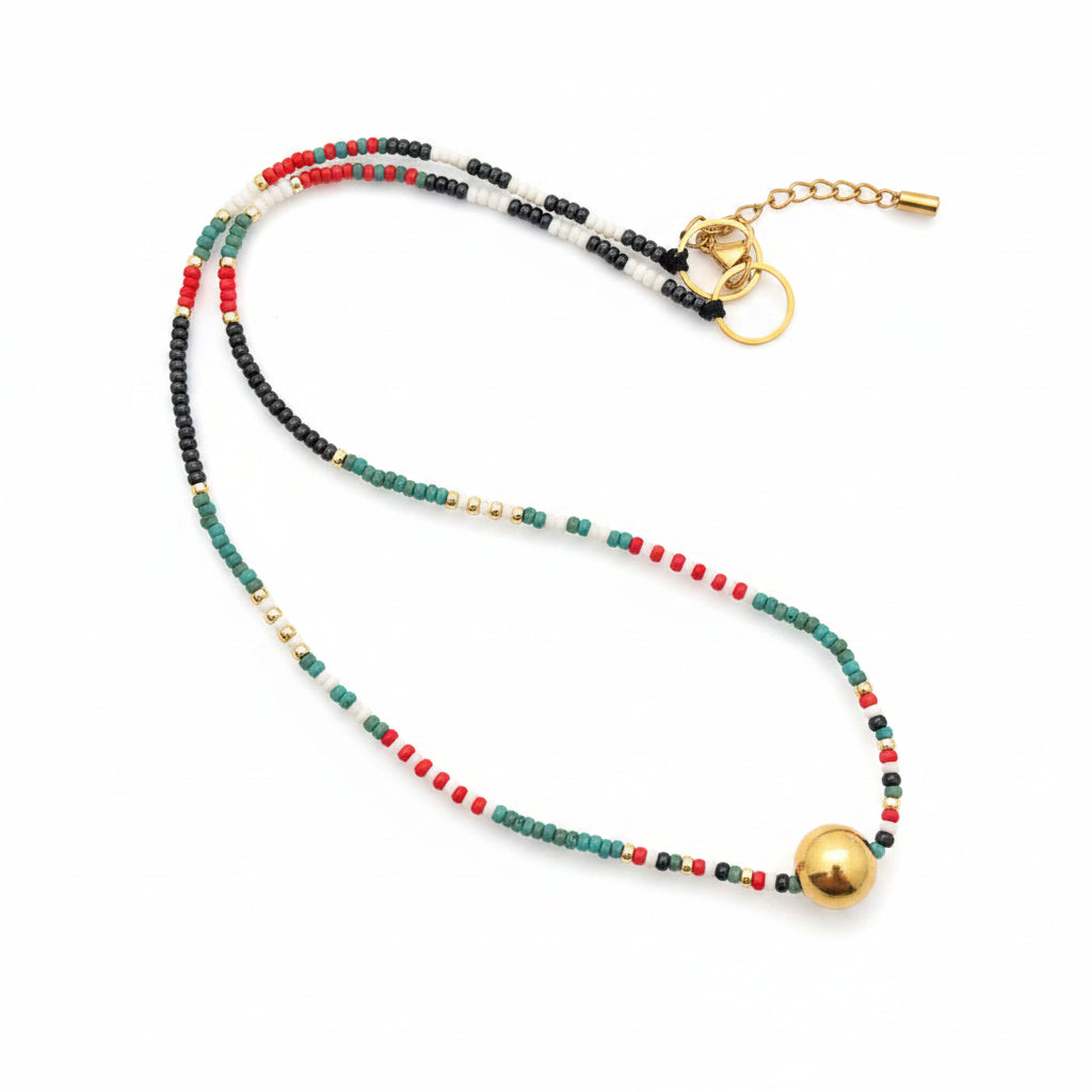 Collier de Perles de Rocailles Miyuki – Turquoise, rouge & doré, fait main