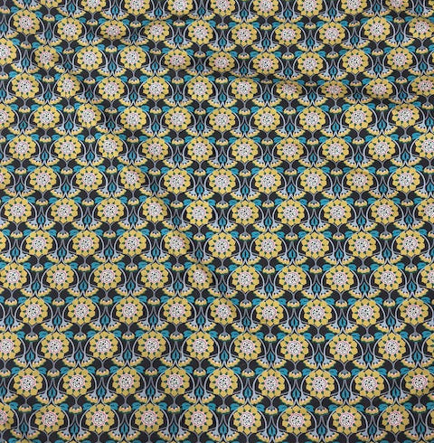 Foulard Liberty Tana Lawn – Coton fleuri & pompons bleu canard