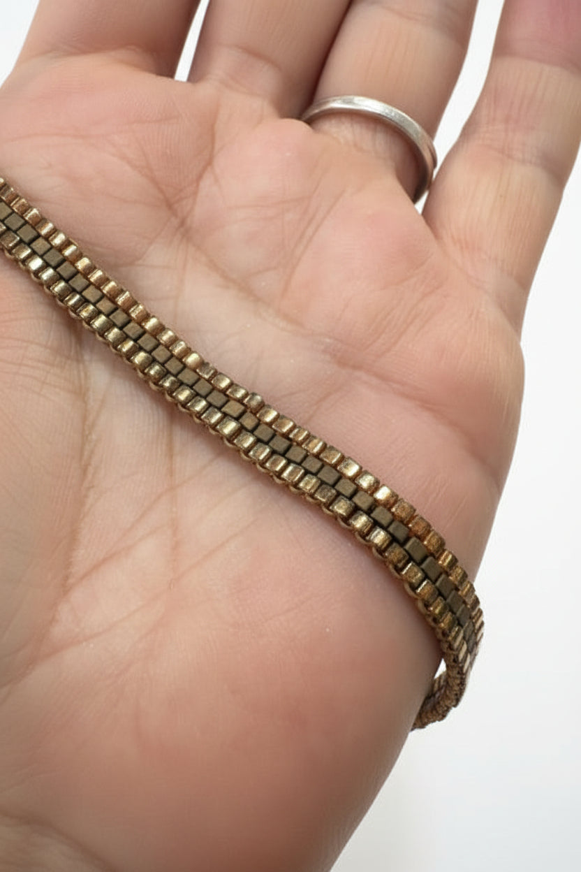 Bracelet Tissé Perles cubes Bronze & Mordoré
