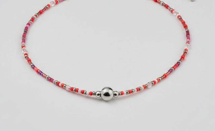Collier de perles de rocailles Miyuki rouge écru mauve
