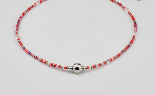 Collier de perles de rocailles Miyuki rouge écru mauve