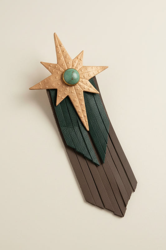 Broche Filante en cuir – taupe et camel