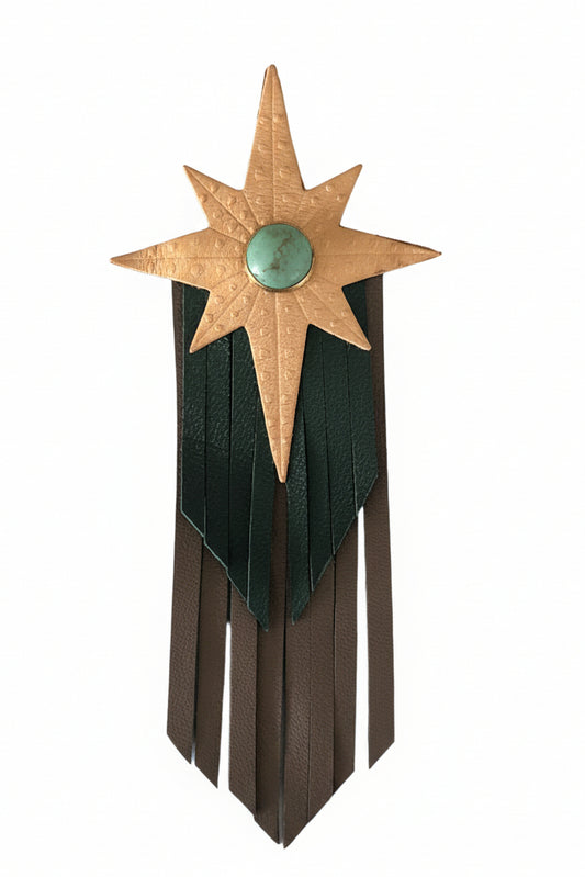 Broche Filante en cuir – taupe et camel