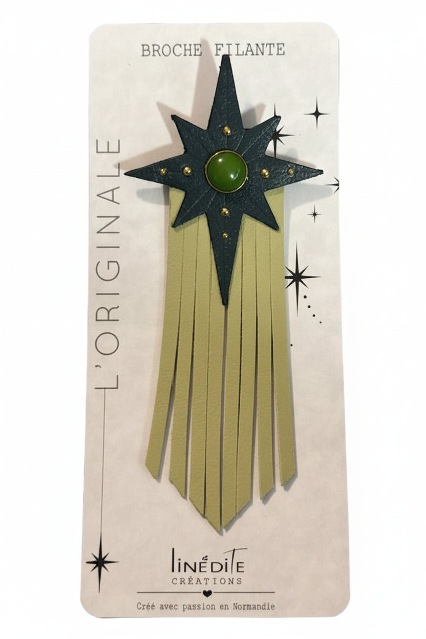 Broche Filante en cuir – Vert amande