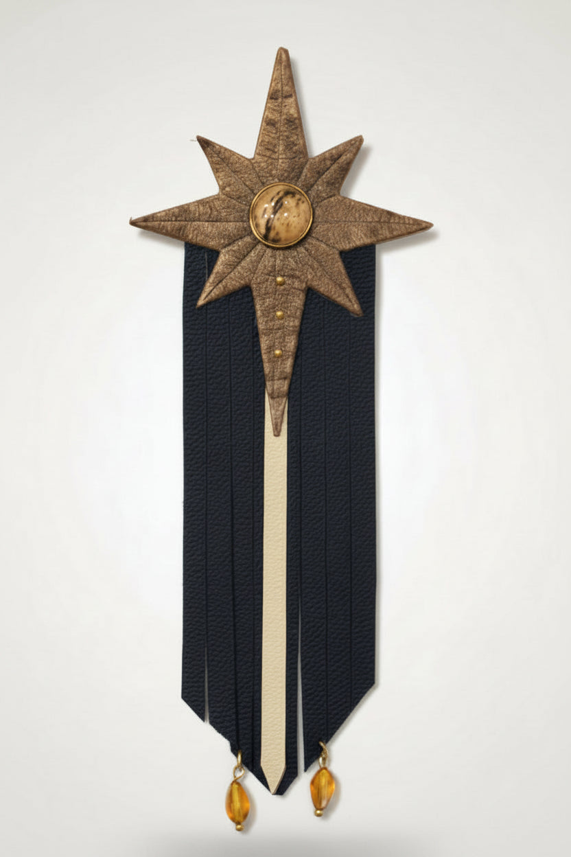Broche Filante en cuir –bronze et noir