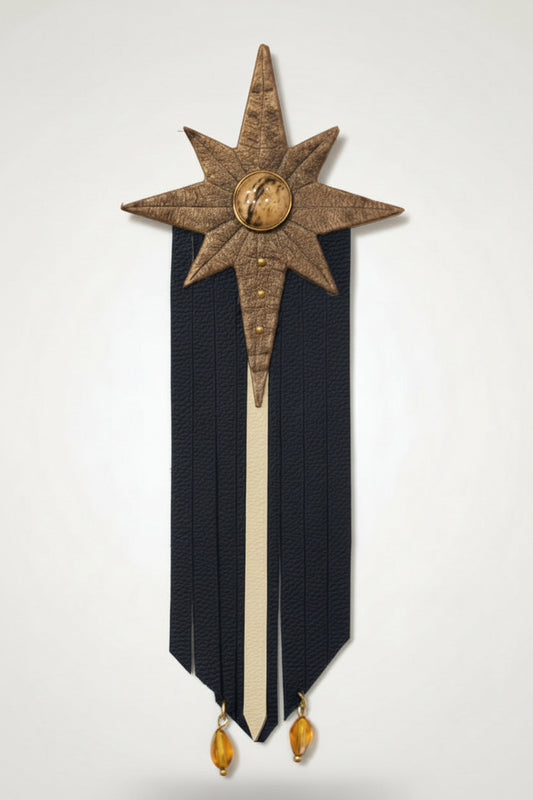 Broche Filante en cuir –bronze et noir