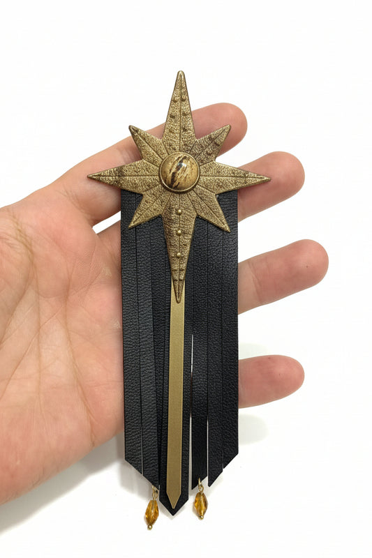 Broche Filante en cuir –bronze et noir