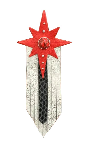 Broche Filante en cuir rouge blanc noir