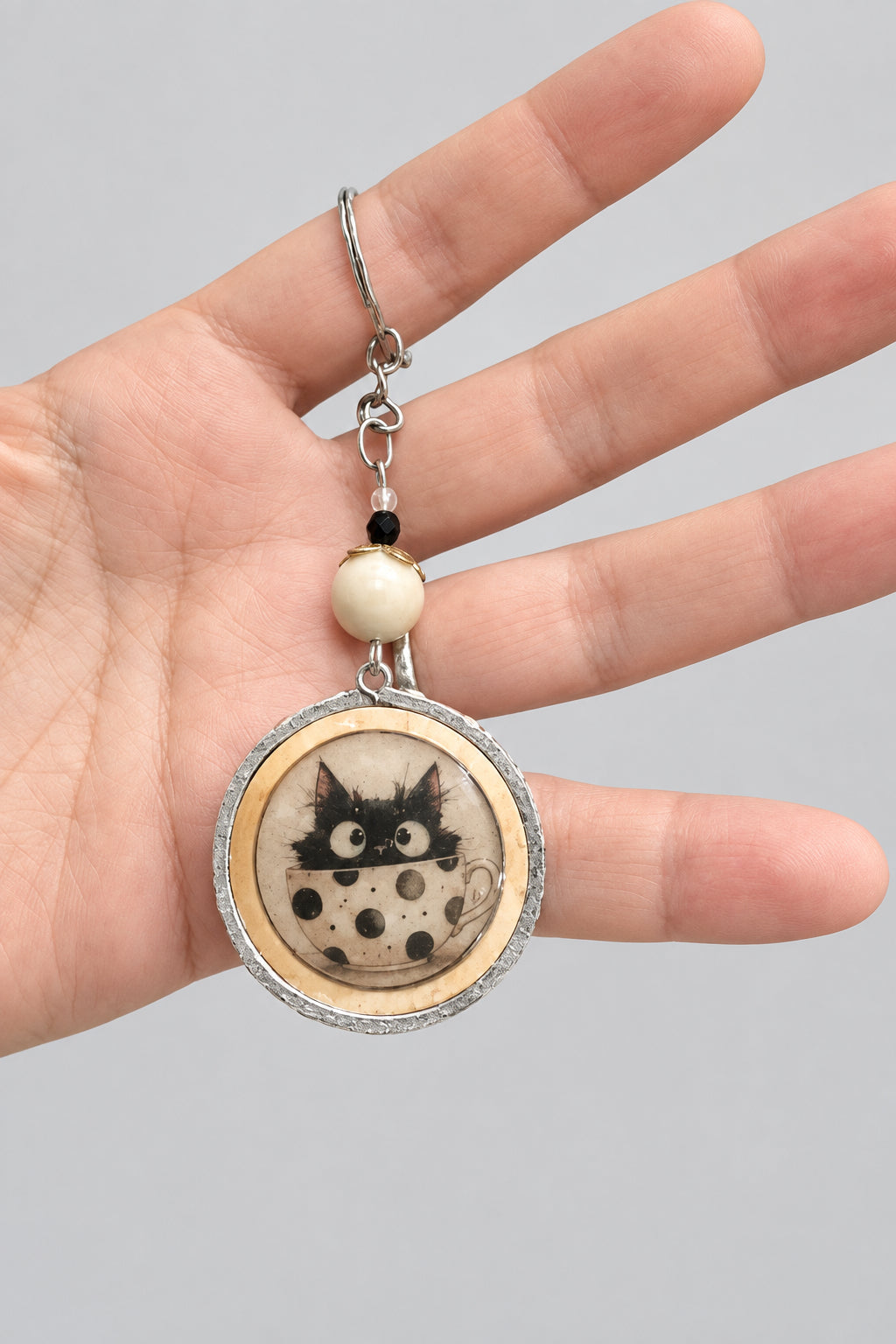 Porte-clés / bijou de sac chat noir