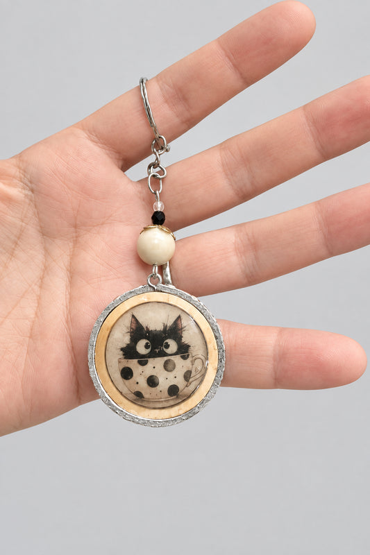 Porte-clés / bijou de sac chat noir