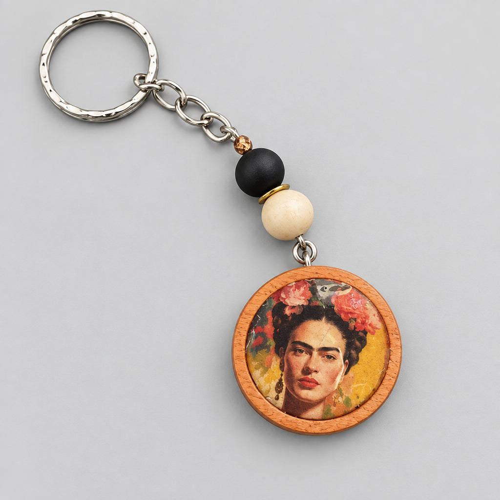 Porte-clés / bijou de sac Frida en bois couleur acajou