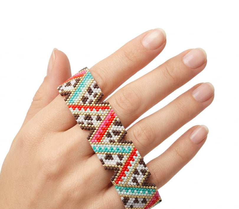 Manchette tissée en perles Miyuki – Motifs léopard et graphique