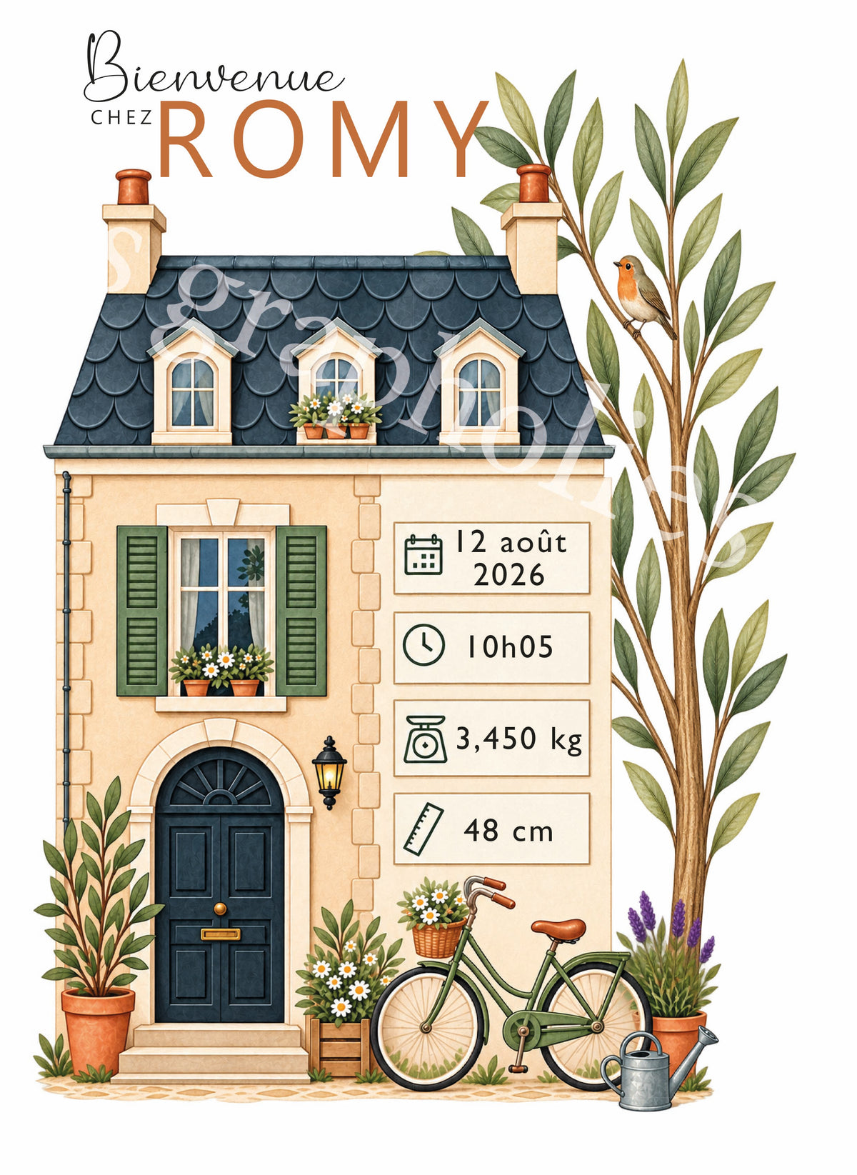 Affiche de naissance personnalisée – Cadeau naissance fait main