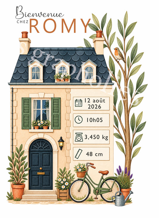 Affiche de naissance personnalisée – Cadeau naissance fait main