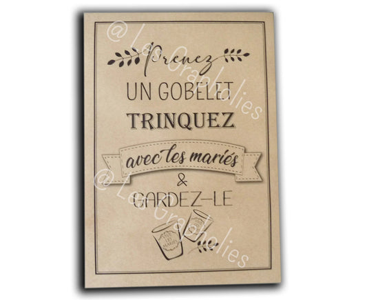 Printed wedding sign Grab a cup, A4 brown kraft sign