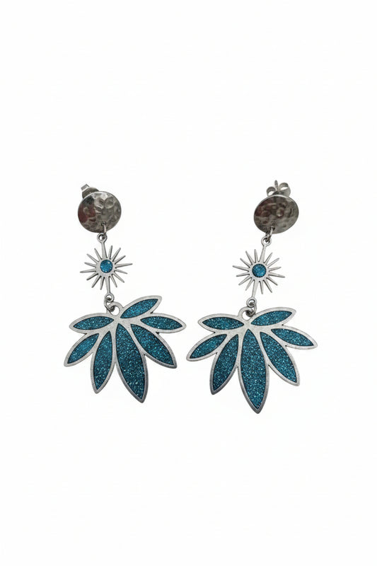 Blumenohrringe – Edelstahl & glitzerndes blaues Harz