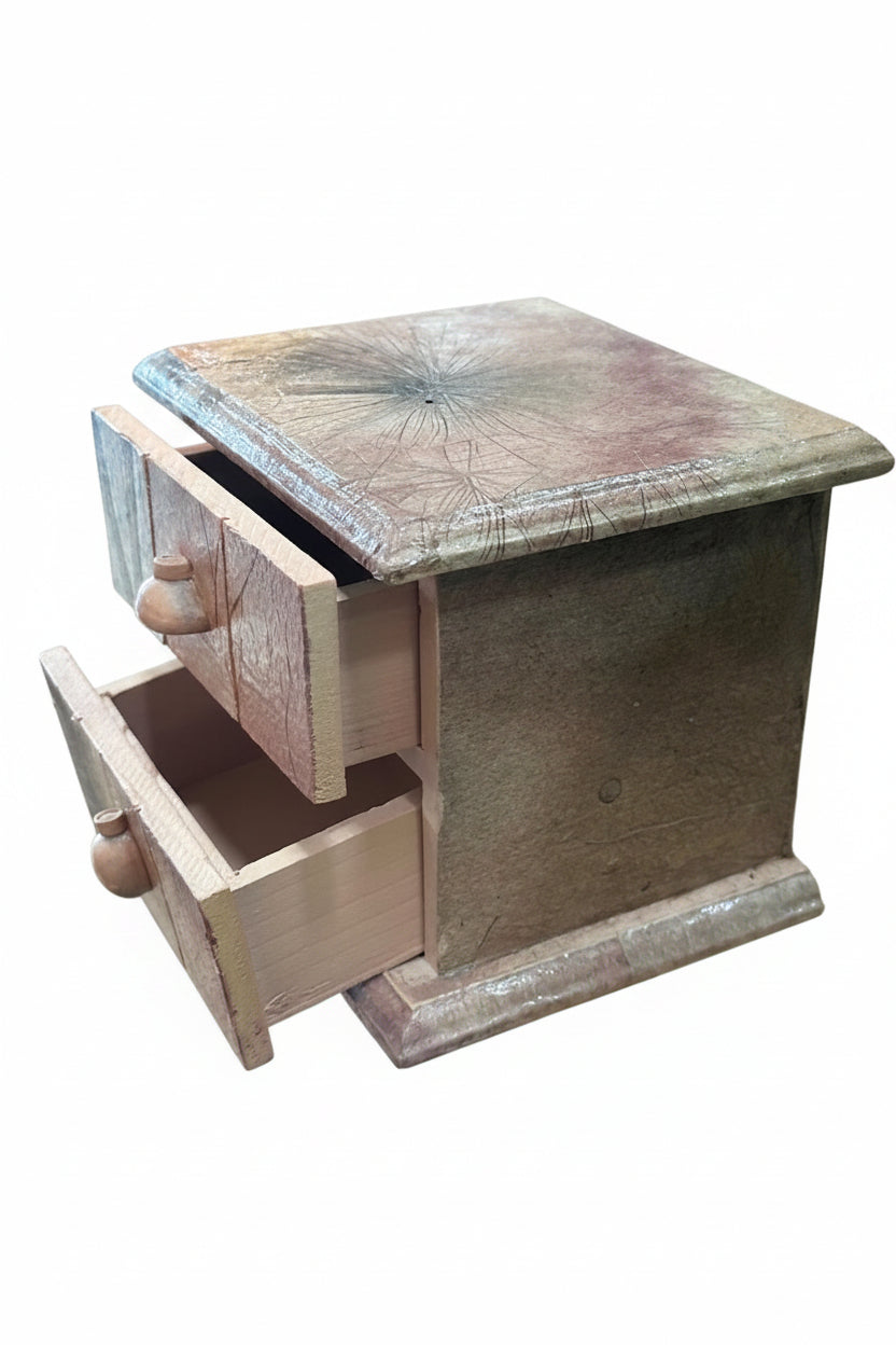 Coffret en Bois Upcyclé – 2 Tiroirs, Tons Vieux Rose
