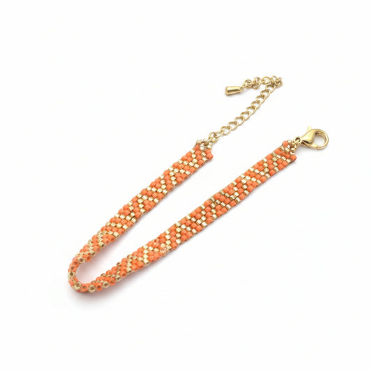 Bracelet tissé perles Miyuki orange & doré – Fait main Normandie