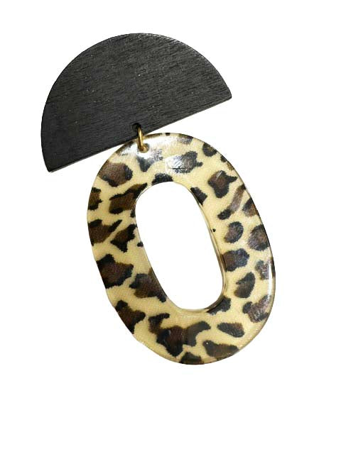 Broche porte-lunettes en bois et acrylique – Motif léopard