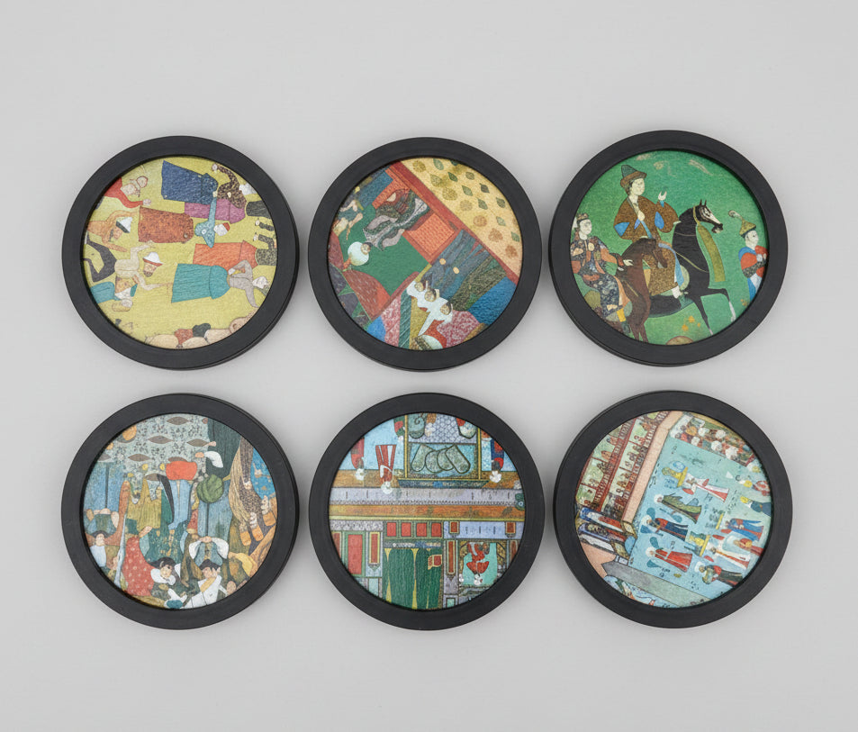 Ensemble 6 sous-verres vintage – Motifs naïfs style persan