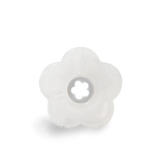 Bague ouverte réglable fleur blanche en acrylique et acier