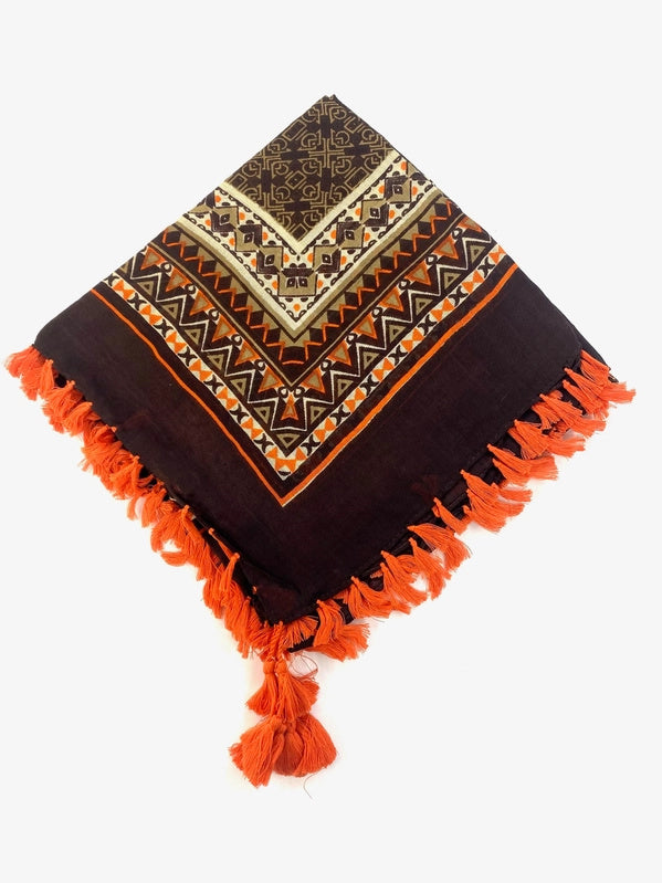 Foulard carré en viscose marron et orange – 90 × 90 cm