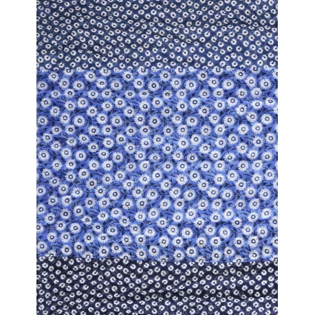 Étole 100% Coton – bandes de marguerites bleues & pompons