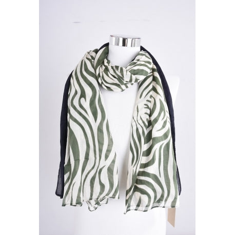 Étole en Coton — Motif Zèbre Vert & Bordure Noire