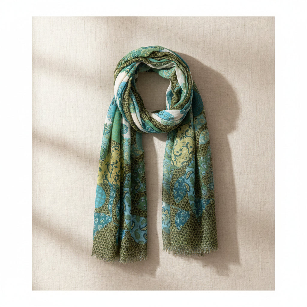 Étole Paisley Mosaïque – Camaieu Vert & Bleu
