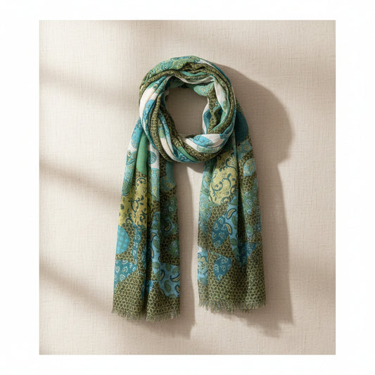 Étole Paisley Mosaïque – Camaieu Vert & Bleu