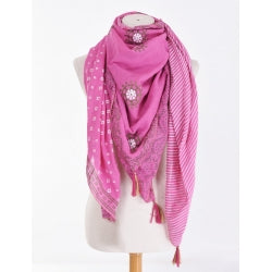 Grand Carré Block Print – Rose Fuchsia & Fils Dorés
