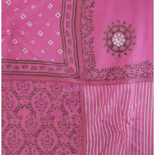 Grand Carré Block Print – Rose Fuchsia & Fils Dorés