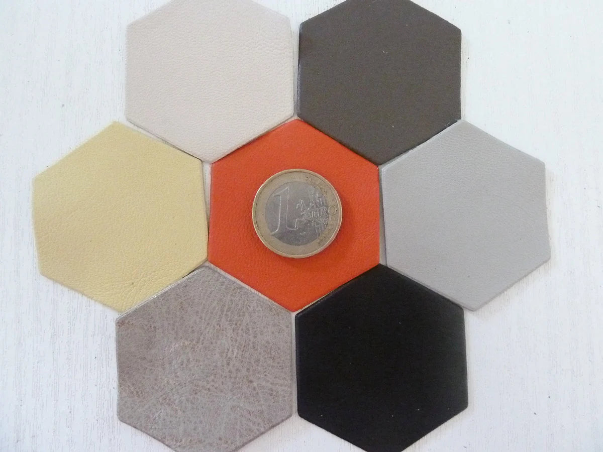 Lot de 7 hexagones en cuir d'agneau – 7 couleurs, 4,5 x 5 cm